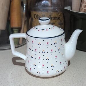 County Borders Made Charming Floral Teapot - White with Pink and Blue Details